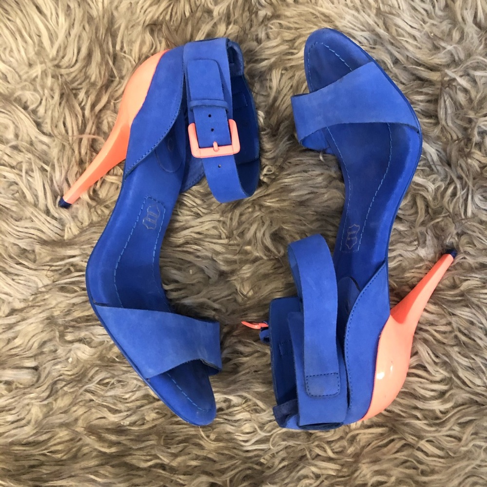 Blue and pink strappy heel